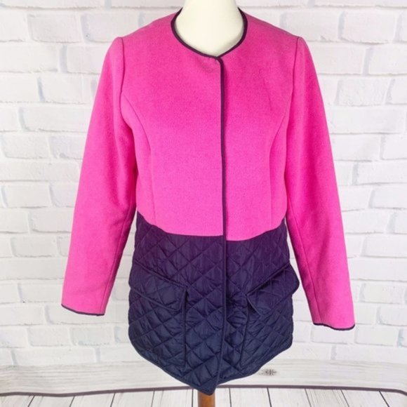 NWT CROWN & IVY PINK AND BLUE QUILTED JACKET XS - Picture 1 of 4